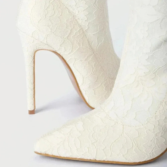 NWOT Lulus Lancie Ivory Lace Pointed-Toe Mid-Calf Boots - Picture 3 of 5